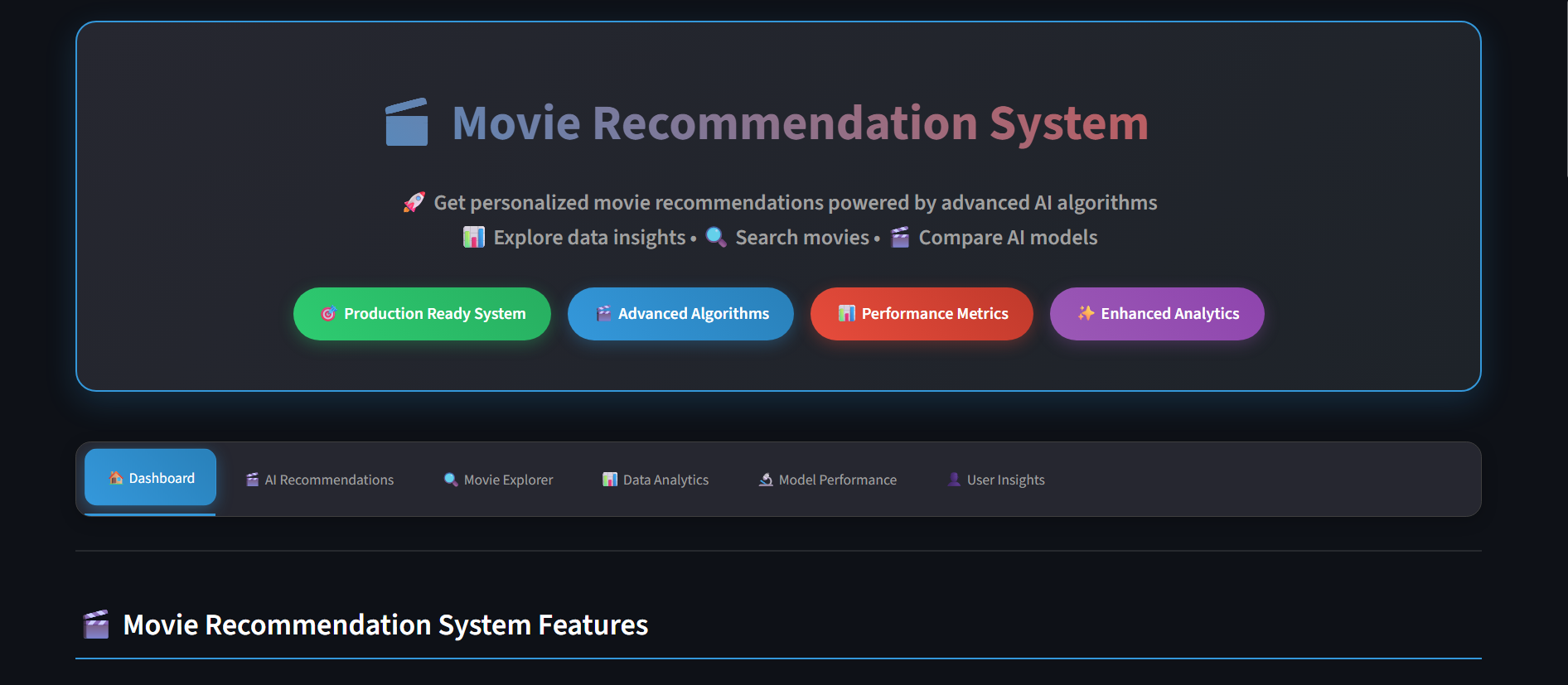 Movie recommendation interface preview